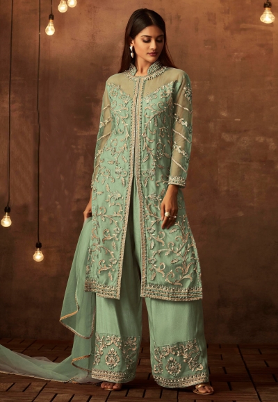Green embroidered palazzo suit  15079A